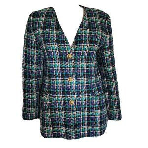 Alfred Dunner Blazer Suit Jacket Womens Size 6P 6 Petite Blue Green‎ Tweed Lined